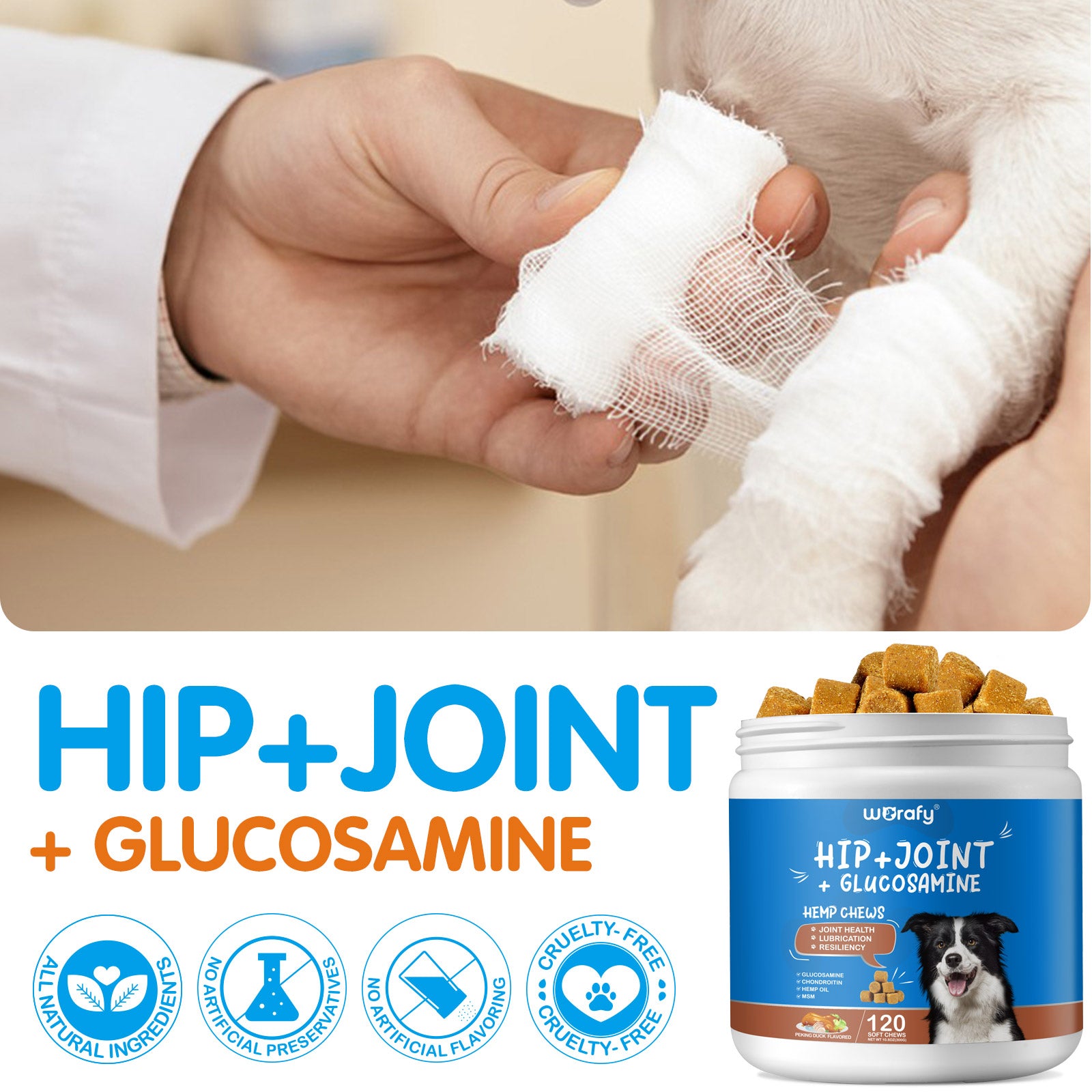 Worafy Hip + Joint + Glucosamine Hemp Chews For Dogs