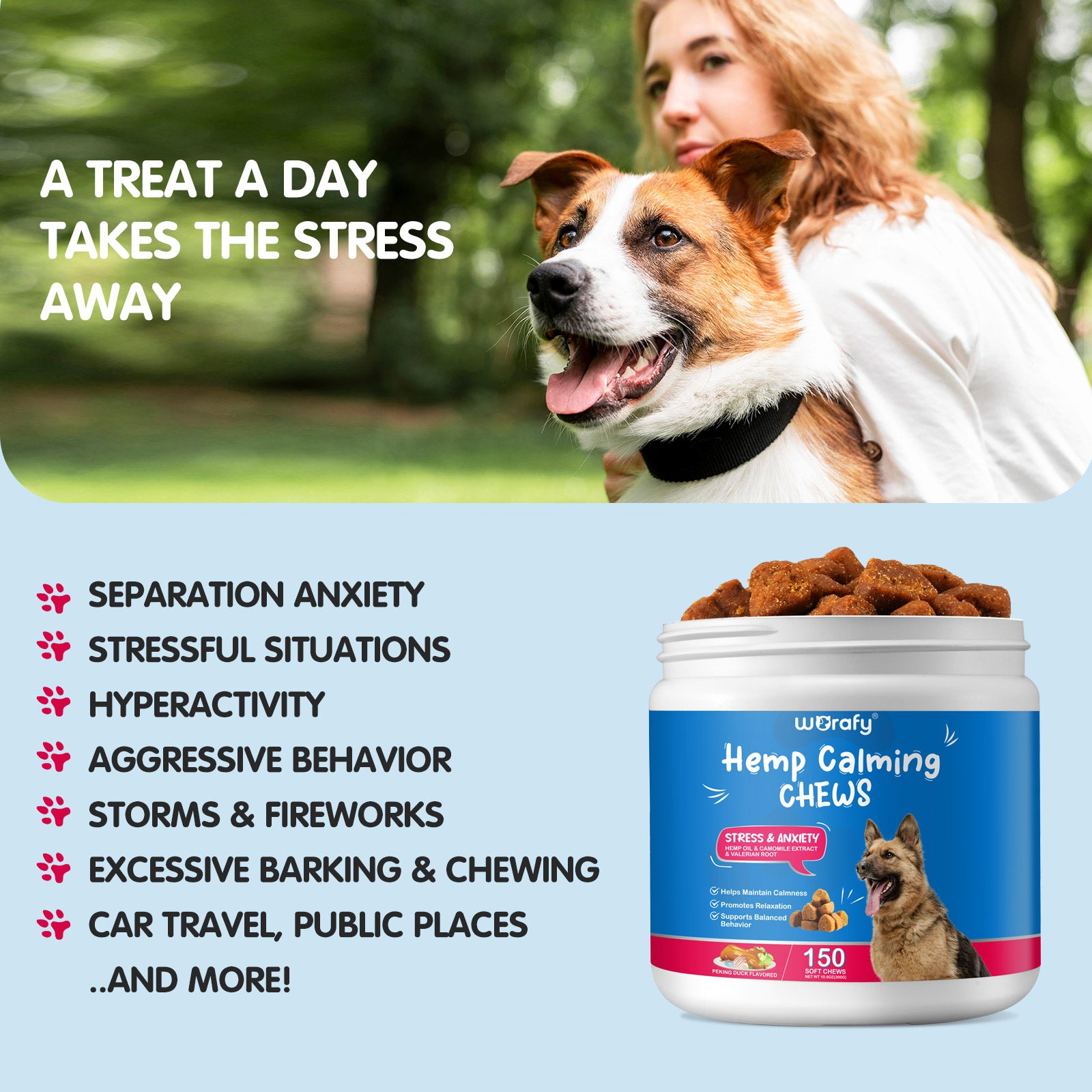 Worafy Hemp Calming Chews For Dogs/PEKING DUCK