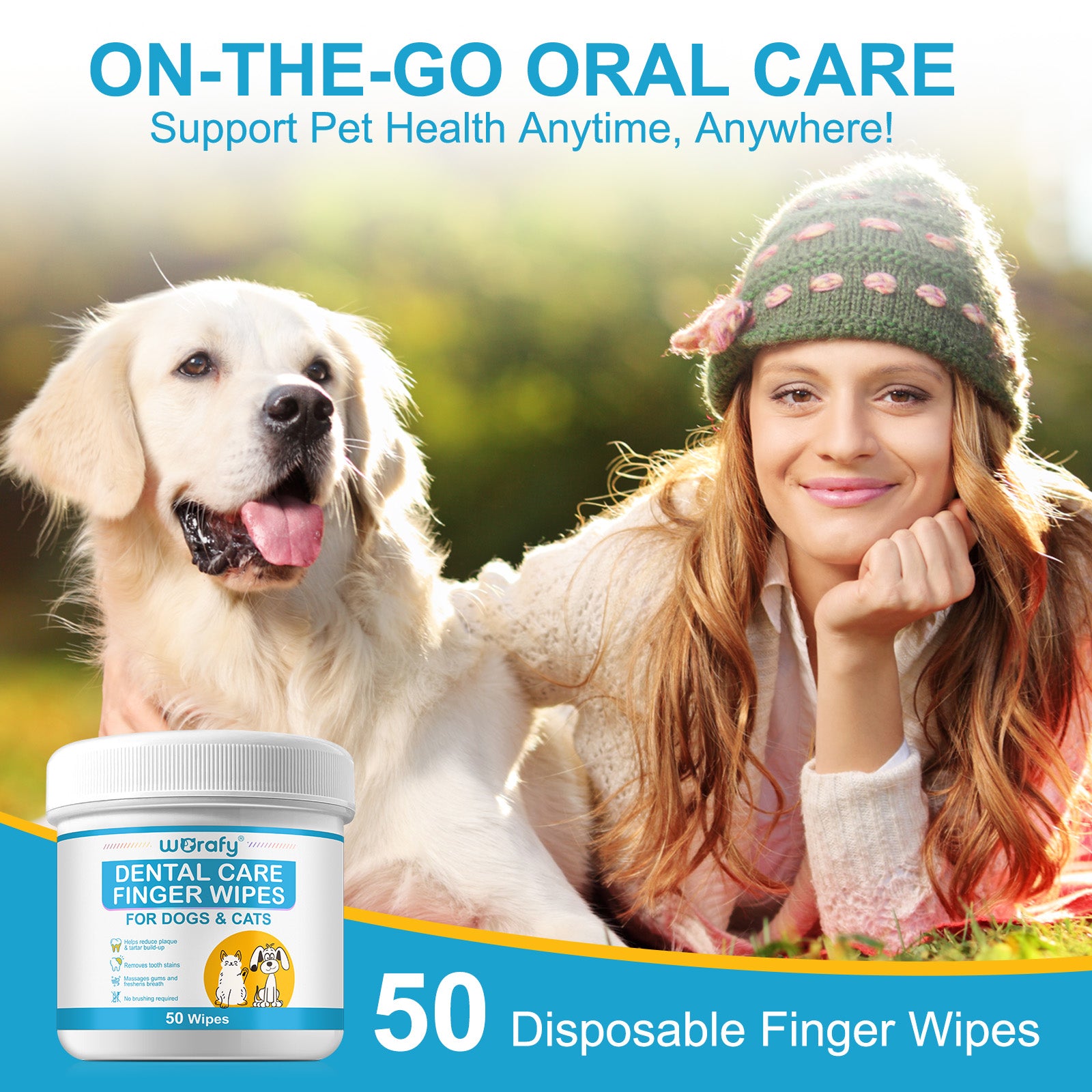 Worafy Dental Care Finger Wipes For Dogs and Cats 50 Wipes