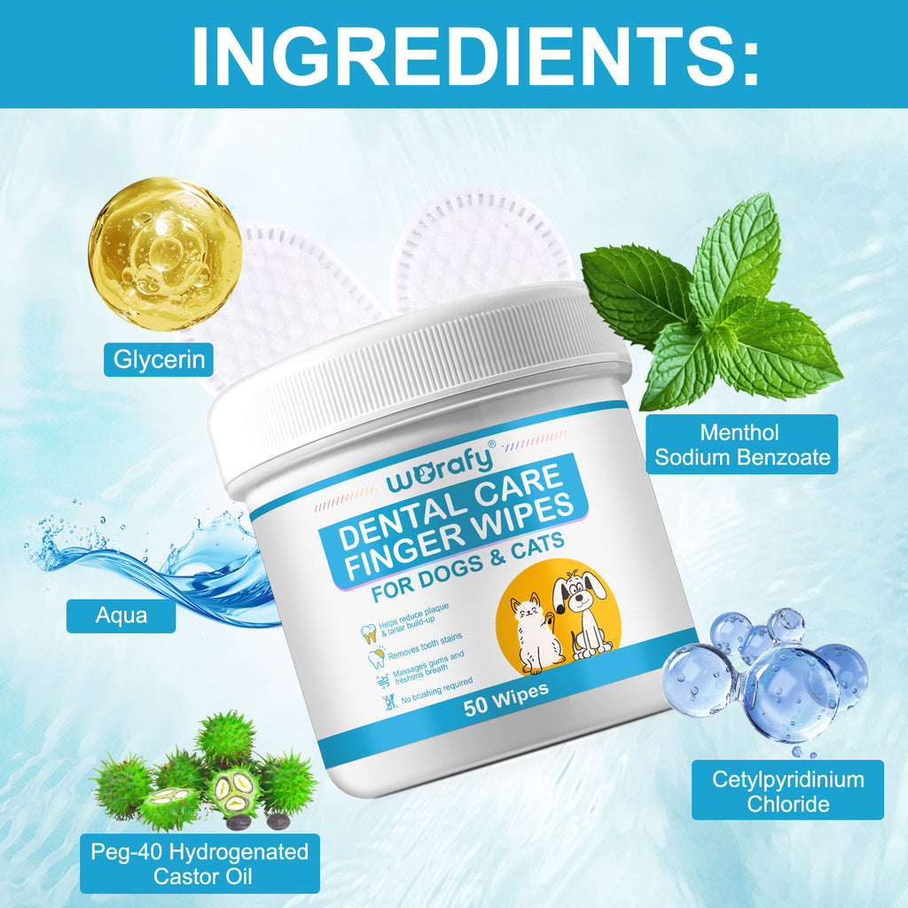 Worafy Dental Care Finger Wipes For Dogs and Cats 50 Wipes