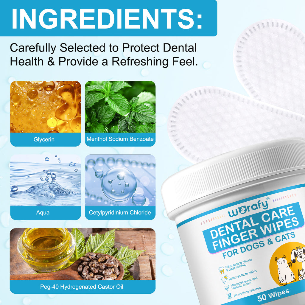 Worafy Dental Care Finger Wipes For Dogs and Cats 50 Wipes