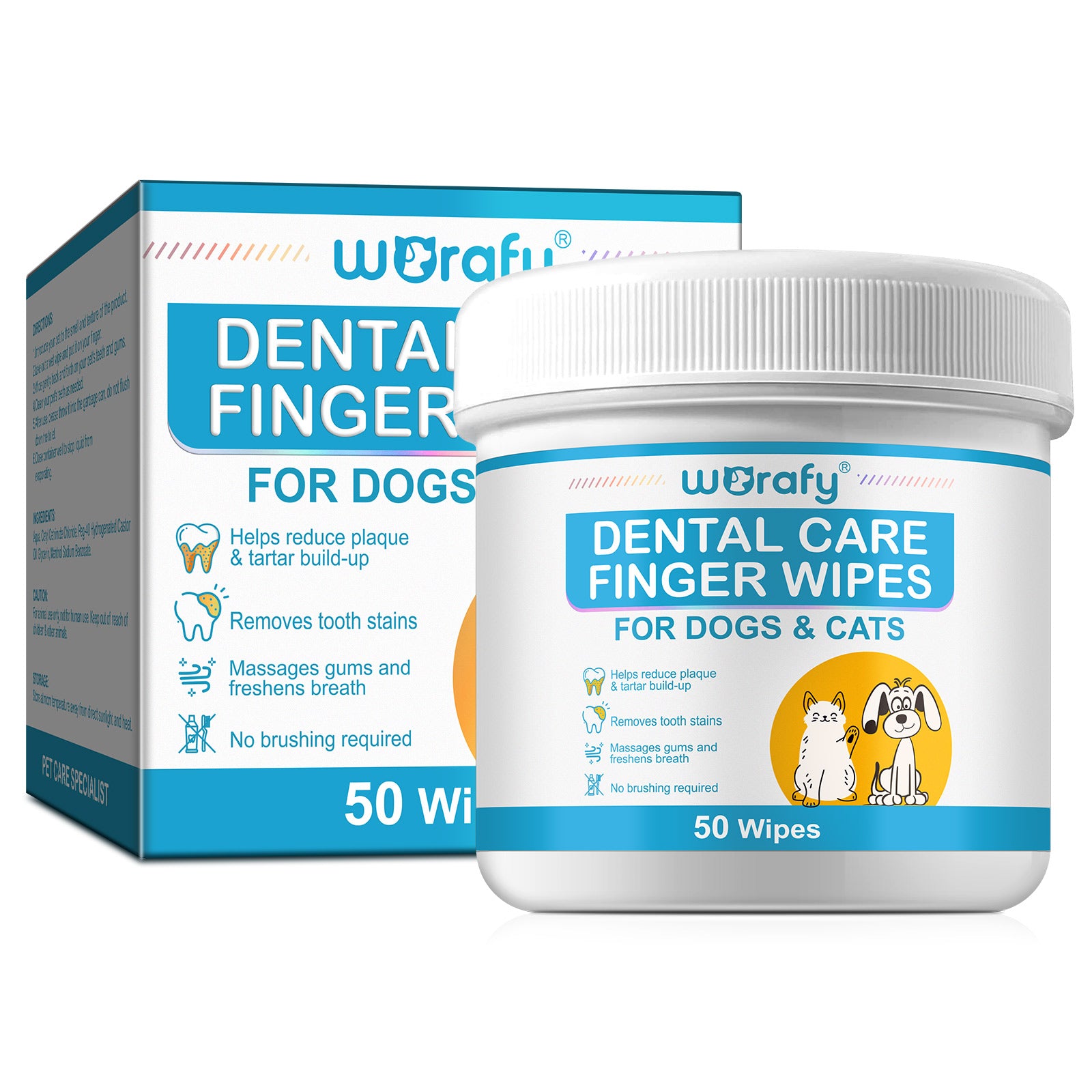 Worafy Dental Care Finger Wipes For Dogs and Cats 50 Wipes
