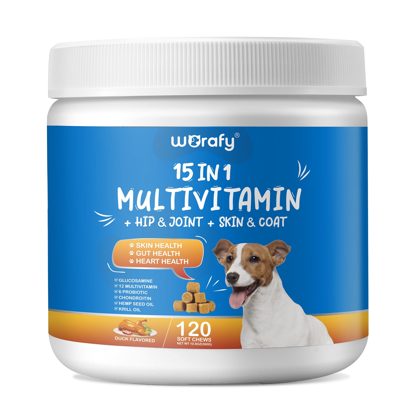 Worafy 15 in 1 Multivitamin + Hip & Joint + Skin & Coat Chews For Dogs