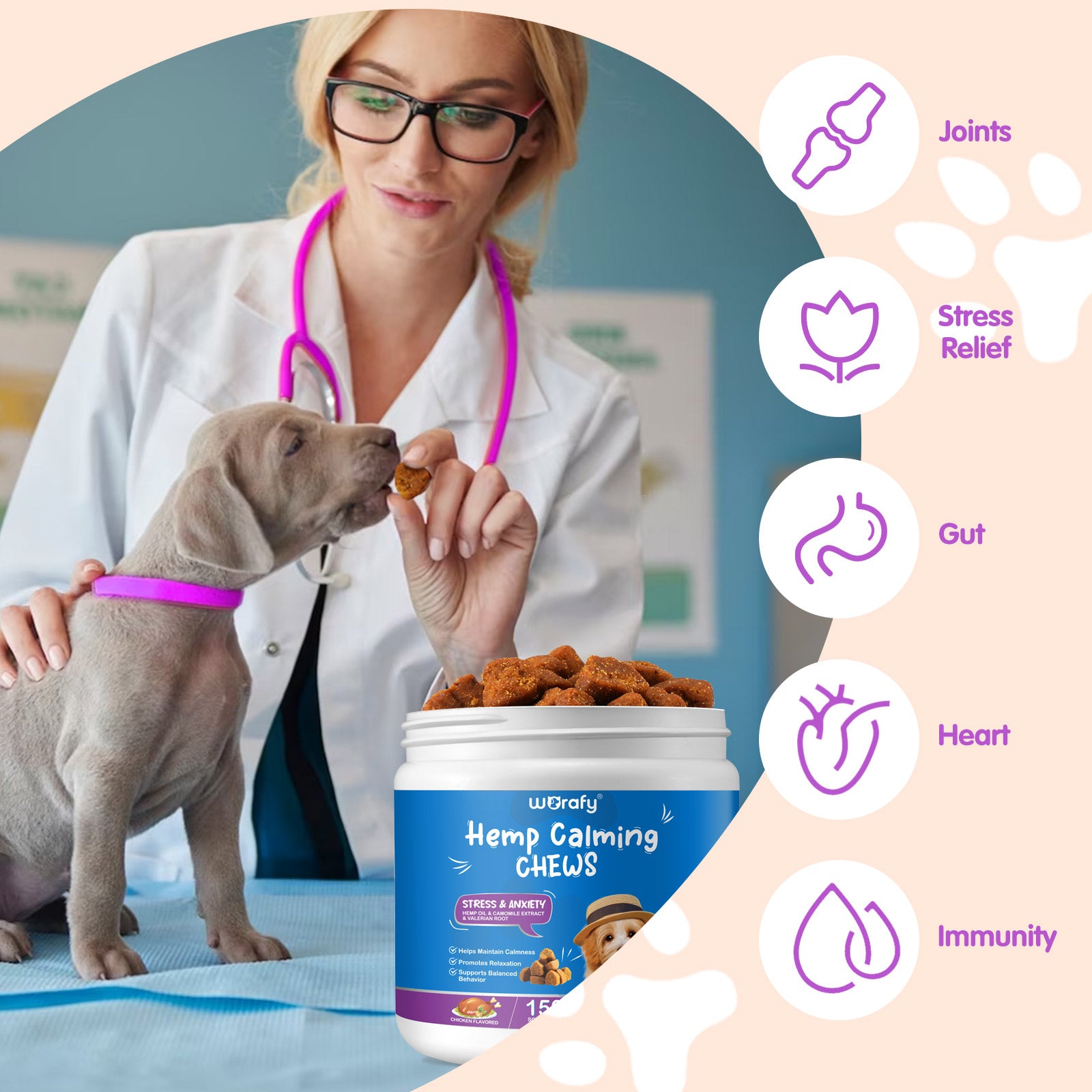 Worafy Hemp Calming Chews For Dogs/CHICKEN