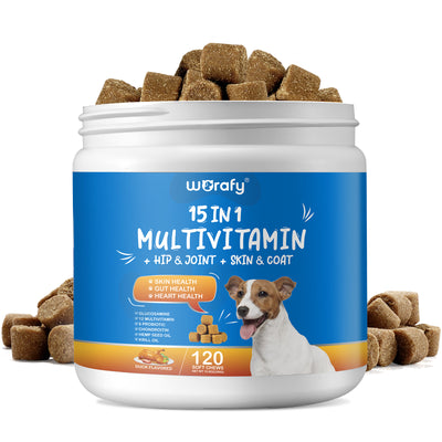 Worafy 15 in 1 Multivitamin + Hip & Joint + Skin & Coat Chews For Dogs