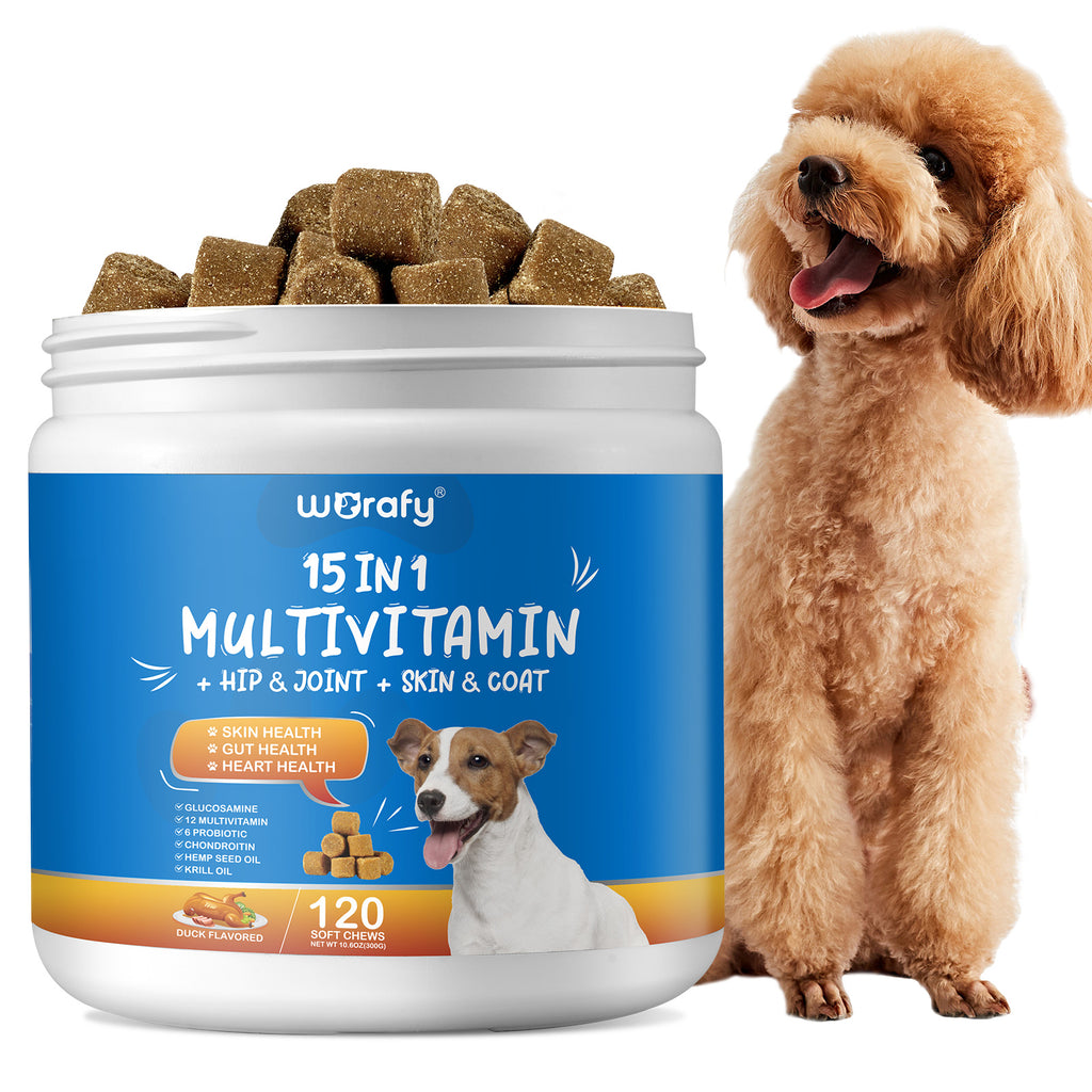 Worafy 15 in 1 Multivitamin + Hip & Joint + Skin & Coat Chews For Dogs