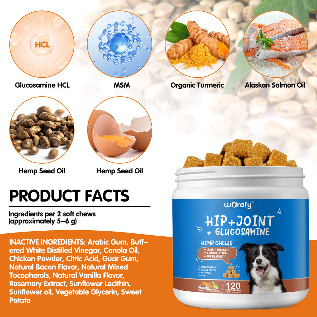 Worafy Hip + Joint + Glucosamine Hemp Chews For Dogs