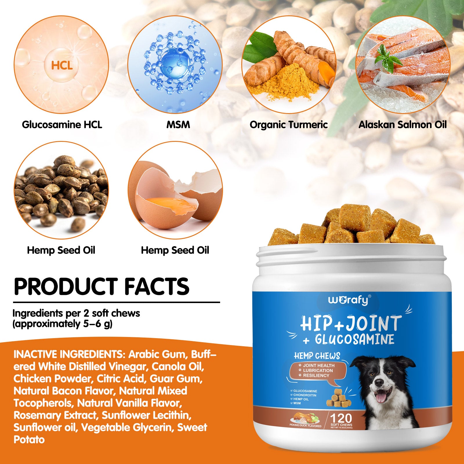 Worafy Hip + Joint + Glucosamine Hemp Chews For Dogs