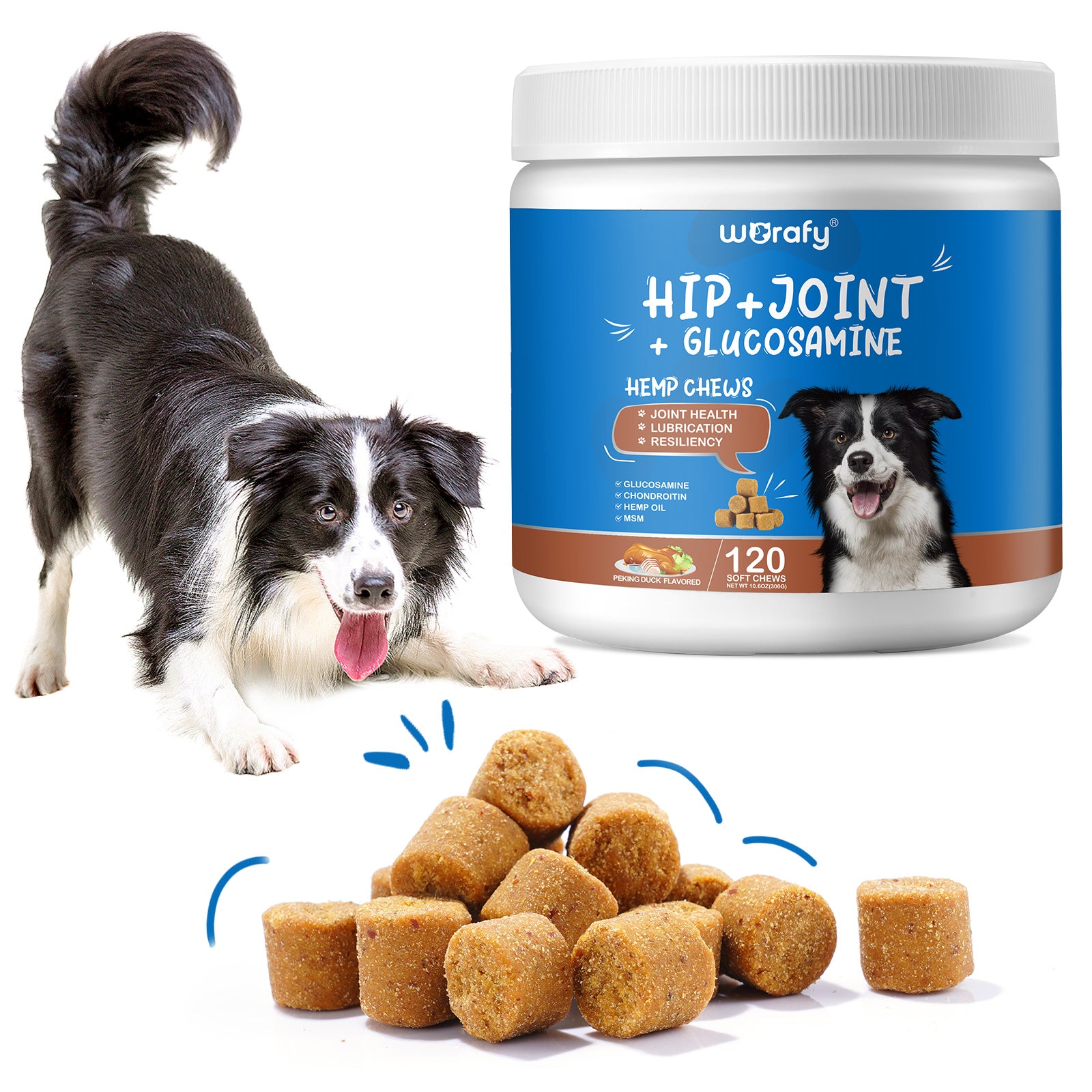 Worafy Hip + Joint + Glucosamine Hemp Chews For Dogs