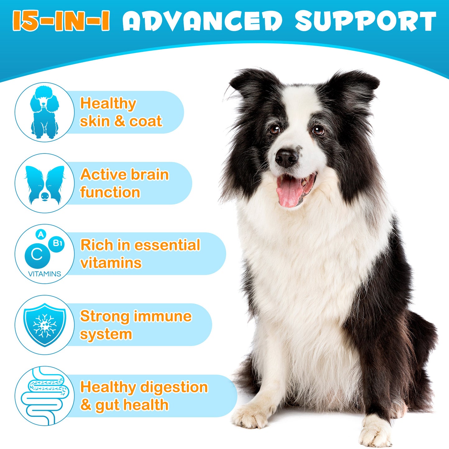 Worafy 15 in 1 Multivitamin + Hip & Joint + Skin & Coat Chews For Dogs