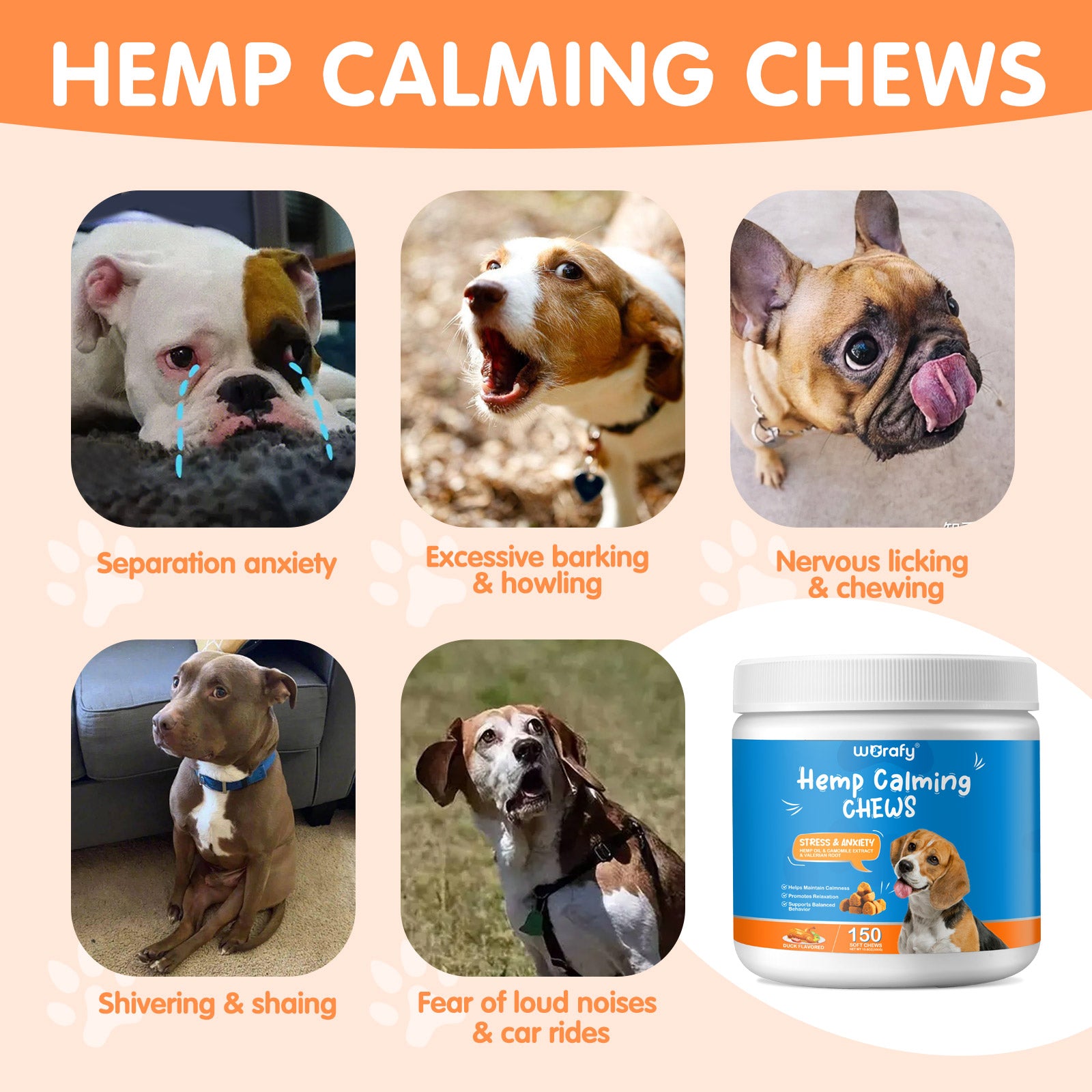 Worafy Hemp Calming Chews For Dogs/DUCK