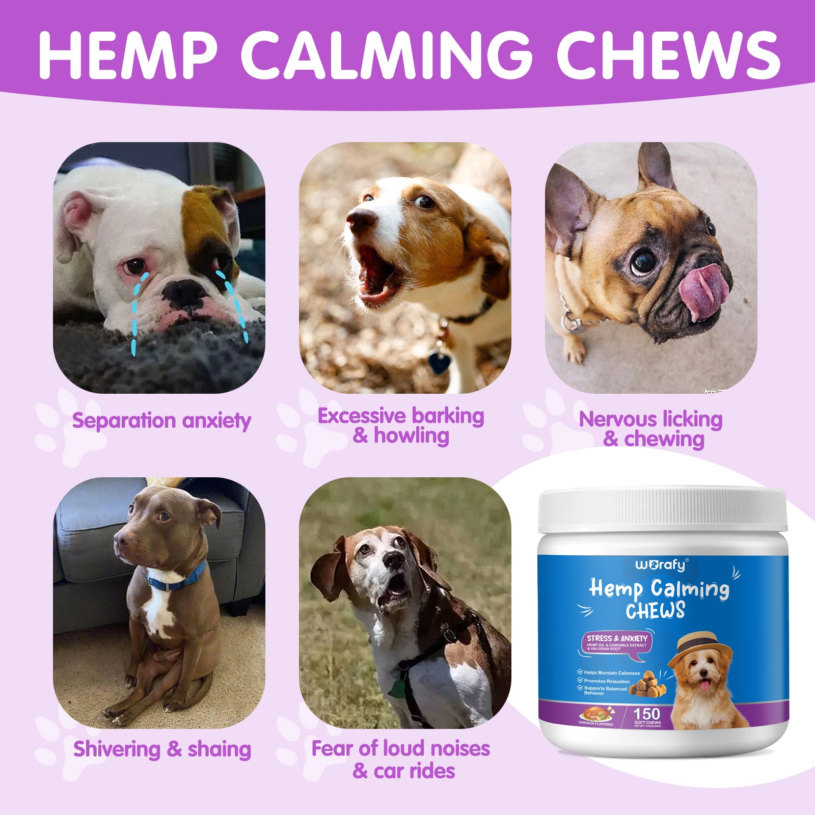 Worafy Hemp Calming Chews For Dogs/CHICKEN